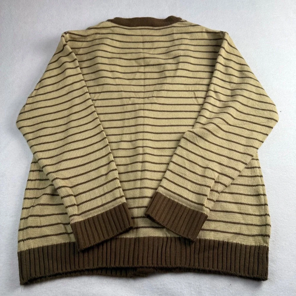 Southpole Mens Striped Knit Cardigan Sweater Brown Tan V-Neck Button Front Large